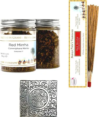 Produktbild von Fiore dOriente - Red Mirrha Set - Natürliche Harzresin 50 g ICEA Räucherstäbchen 10 Stk Aluminium Portaincens