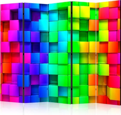 Produktbild von 5-teiliger Einseitiger Vlies Paravent - Colourful Cubes II 225x172 cm 3D f-A-0350-z-c