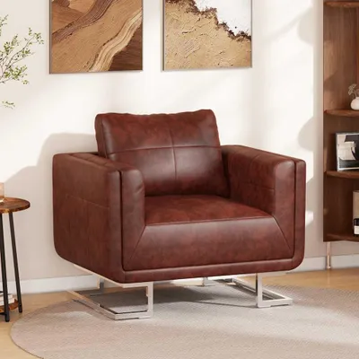 Obrázek produktu pro vidaXL Křeslo Cube s chromovanými nohami Hnědá Imitace kůže