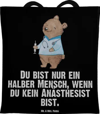 Produktbild von Mr. & Mrs. Panda Beutel Anästhesist Herz - Schwarz - Geschenk, Schultasche, Jutebeutel, Alltagstasche, Krankenhaus, Lustig, Spruch, Tote Bag, Studium, Tasche