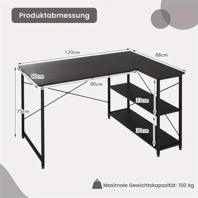 Produktbild von Eckschreibtisch - L-förmiger Schreibtisch - Schreibtisch mit Stauraum - Computertisch - Schreibtisch für das Homeoffice - Kompakte Größe