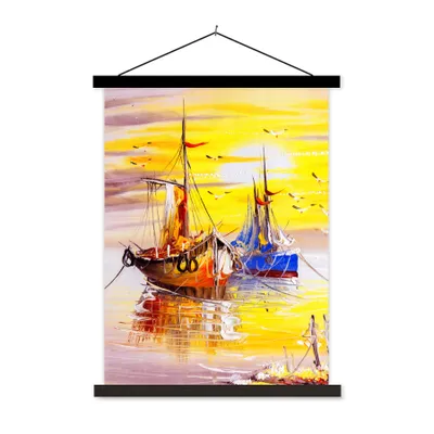 Produktbild von MuchoWow® Textilposter Malerei - Boot - Wasser - Ölfarbe 40x53 cm mit schwarzem Rahmen - Abbildung