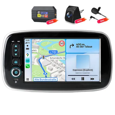 Image de Autoradio avec caméra, microphone, adaptateur DAB+, compatible CarPlay sans fil et Android Auto, WiFi, GPS, navigation, RDS, DSP, écran de 8 pouces, 2 Go de RAM et 64 Go de stockage, pour Smart Forfour et Fortwo (modèle 453), de 2014 à 2022