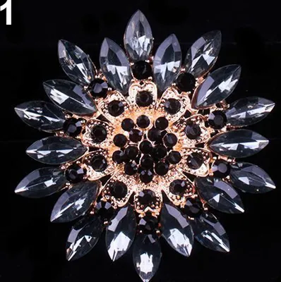 Produktbild von Damen-Brosche, modisch, glänzend, Legierung, Strass, Blume, Hochzeit, Brautstrauß-Schwarz