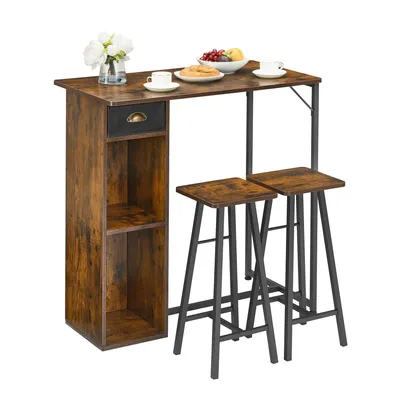 Image de Ensemble repas Table de bar 3 pièces avec 2 chaises Table haute pour petits espaces Set de table de cuisine peu encombrant marron