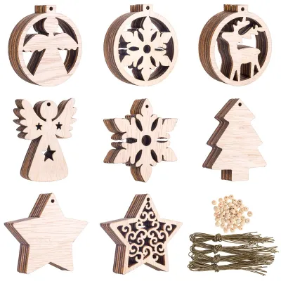 48 Holz-Weihnachtsanhänger, Schneeflocke, Engel, Stern, DIY