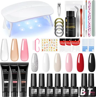 Produktbild von COSCELIA Gel Nägel Selber Set 6pc UV Nagellack Set Mit 6W UV/LED Nagellampe, 3pc Nagelverlängerung Gel Nagelset Nail Art