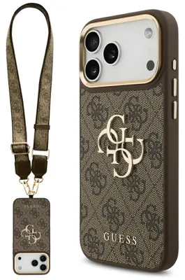 Zdjęcie produktu dla GUESS case passend für IPHONE 17 Pro Max GUHCP17XP4G4BCSW (PU W/ Big 4G Classic & Big Strap Metal Buttons) brown