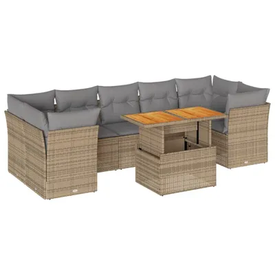 Produktbild von 8-tlg. Garten-Sofagarnitur mit Kissen Beige Poly Rattan