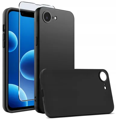 Zdjęcie produktu dla Etui Czarne Matowe Silikon Slim Do Iphone 16E | 17E + Szkło 9H