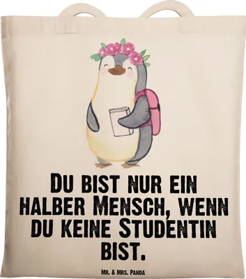 Produktbild von Mr. & Mrs. Panda Jutebeutel Studentin Herz - Transparent - Geschenk, Tote Bag, Uni Tasche, Einkaufstasche, Shopping, Laptoptasche
