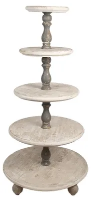 Productafbeelding van Clayre & Eef etagère, 5 lagen, diameter 71 cm, hoogte 143 cm, wit, grijs, hout