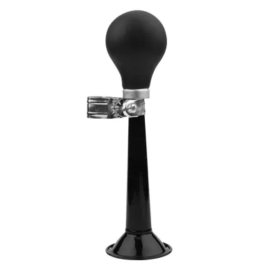 Produktbild von Fahrradhupe aus Gummi/Metall, 5,5cm Lufttröte mit Druckball, schwarz, Lenkerhalterung