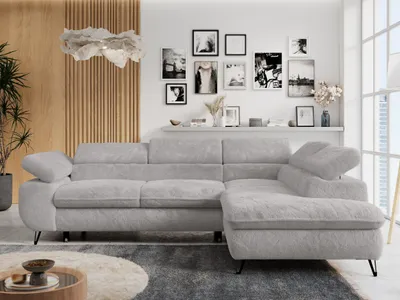Produktbild von Ecksofa Sofa Aschgrau, Wohnlandschaft L-Form mit Schlaffunktion und Bettkasten, Schlafsofa mit Bettkasten, Sofa mit Einstellbare Kopfstützen, Peter L - Aschgrau Plüsch - Rechts Aschgrau