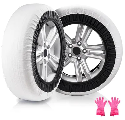 Productafbeelding van Dikke sneeuwbandenovertrekken, polyester vezel bandenovertrekken met elastische banden, sneeuwbandenbescherming voor auto, SUV, pick-up en vrachtwagen (verpakking van 2) - Groot