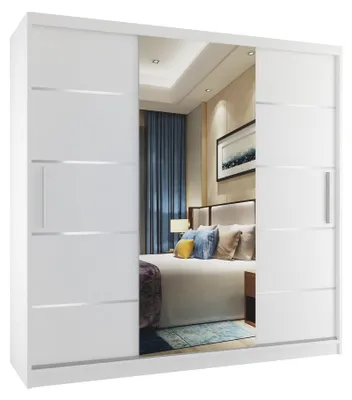Produktbild von BELINI Verona MT Schiebetürenschrank 200 cm Weiß Matt - Kleiderschrank mit Spiegel & 4 Schubladen, Schlafzimmer