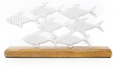 Produktbild von Fischschwarm Dekofigur weiß braun Metall & Holz maritim 30 cm
