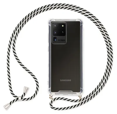 Zdjęcie produktu dla Etui na telefon NALIA z łańcuszkiem do Samsung Galaxy S20 Ultra, miękki pokrowiec na przewód czarny biały