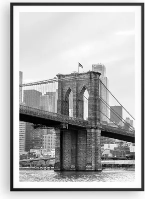Produktbild von Gerahmtes Poster - Schwarzer Rahmen - Brücke Brooklyn schwarz und weiß - 70x100 cm - Wand Bild - Wanddeko - Wandbilder - Wandposter - Bilderrahmen - Bilder - Kunstdruck - Wandbild - P2BPA70x100-4245