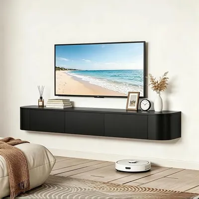 Imagen del producto de Mueble de TV suspendido de 140 cm, mueble para televisión con puertas, color