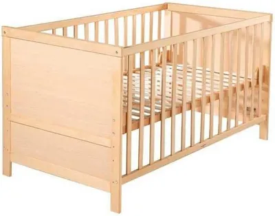 Produktbild von Kombi-Kinderbett aus Holz in Natur, 70x140 cm, dreifach höhenverstellbar und mit Schlupfsprossen zum Juniorbett umbaubar