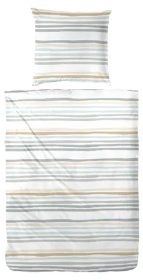 Produktbild von Bettwäsche Perkal Streifen grün-beige 135 x 200 cm