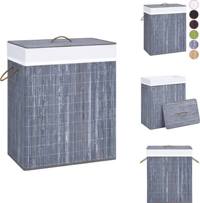 Image de vidaXL Panier à linge en bambou avec 2 compartiments Gris 100 L - Paniers à linge