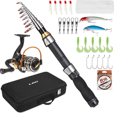 Produktbild von Tragbare Angelrute und Rolle Combo Teleskop Angelrute Pole Spinning Reel Set Angelschnur Lockt Haken Barrel Wirbel mit Tragetasche Fall Travel Fishing Full Package Kit