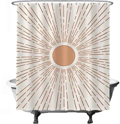 Produktbild von Unyqoos® Duschvorhang – Boho Sonnen-Motiv, 180 x 200 cm, wasserabweisendes Polyester, schimmelresistent, waschbar, inkl. 12 weiße Ringe