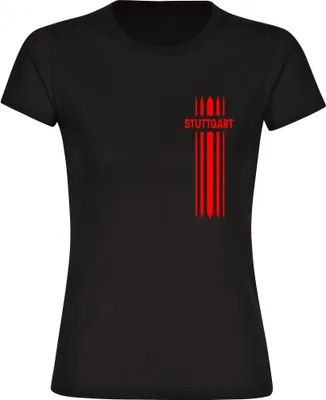 Produktbild von multifanshop Damen T-Shirt - Stuttgart - Streifen, schwarz, Größe L