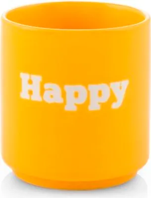 Produktbild von Gelbe Keramiktasse mit dem Aufdruck „Happy“ – Fassungsvermögen 200 ml