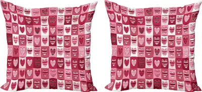 Obrázok produktu pre ABAKUHAUS Sada obliečok na vankúš (2 ks), srdcia na Valentína Kárované štvorcové geometrické umelecké vzory, 40 x 40 cm, sušená ruža biela