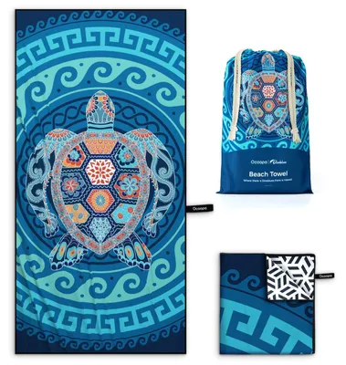 Produktbild von Strandtuch Mikrofaser schnell trocknend 160x80 cm sandfrei blau Schildkröte