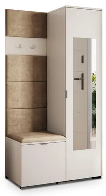 Produktbild von Masseno Garderobe-Set VIRA 95/181/51 cm Modern Garderobenschrank Kaschmir, Veloursstoff MONOLITH 09 (Beige)