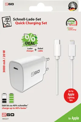 Zdjęcie produktu dla ładowarka 2GO 20W 1x USB-C z kablem USB-C do lightn.biały
