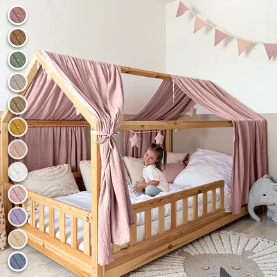 Produktbild von Hausbett Himmel Gold aus Musselin - 2er-Set für Kinderbett