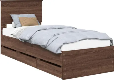 Obrázok produktu pre Rám postele so zásuvkou Hnedý dub 75 x 190 cm Inžinierske drevo