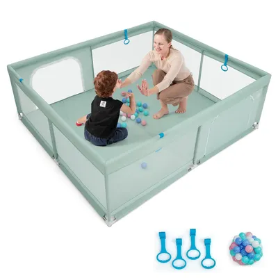 Produktbild von GOPLUS 200x180cm Baby Laufstall, Laufgitter, 4 Handringe & 50 Spielbällen, Krabbelgitter mit atmungsaktivem Netz, Tür & Reißverschluss