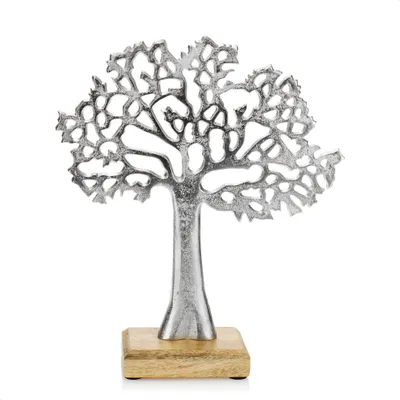 Produktbild von com-four® Deko-Aufsteller Baum - Metall-Baum auf Holzsockel - Deko-Baum aus Metall zum Hinstellen - Lebensbaum zum Verschenken