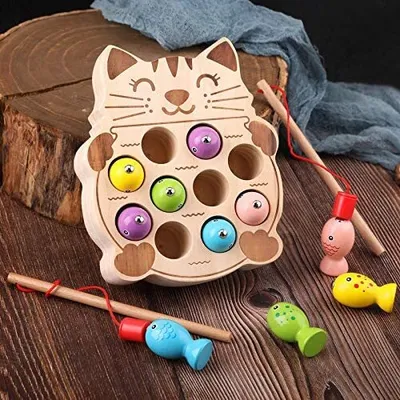 Produktbild von Magnetische Angelspiel,10 Stück Angelspiel Holz Angelspiel Magnet Lernspielzeug für 2 3 Jahren Mädchen Jungen