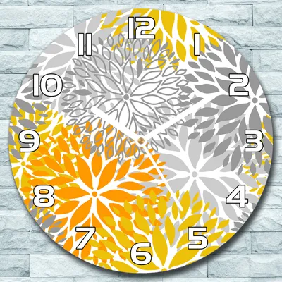Produktbild von Wanduhr aus Glas Rund fi 30 Chrysanthemenblüten Quarz Deko Schlafzimmer Büro