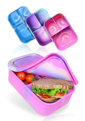 Produktbild von Deine Schulhelden Silikon Brotdose 1200ml Rosa - Bruchfeste und Auslaufsichere Bento Box, Lunchbox, BPA FREI, 3 Fächer