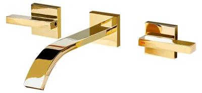Produktbild von Wandarmatur mit Doppelhebel für Waschbecken, 3 Löcher, Messing in Gold