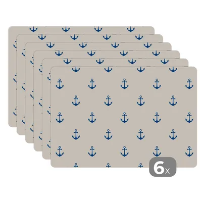 Produktbild von KitchenYeah® Platzsets 6er Set Tischset abwaschbar Platzdecken 45x30 cm Matrose - Anker - Strand - Muster - Tischmatte Platzmatte Untersetzer rutschfest und Hitzebeständig - Placemat - Tischuntersetz