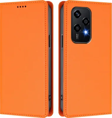 Produktbild von Handyhülle für Honor 200 Lite, Kunstleder Klapphülle Stoßfeste Magnetische Hülle mit Ständer Orange