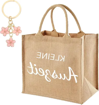 Productafbeelding van Jute tas met sleutelhanger - Reistasje Cadeau - Ontspanning en CADEAU - Met spreuk 'kleine auszeit'