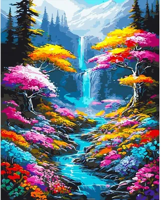 Zdjęcie produktu dla Diamentowa Mozaika: Wodospad I Rzeka Przez Las. Haft Kreatywny, 30X40 Cm