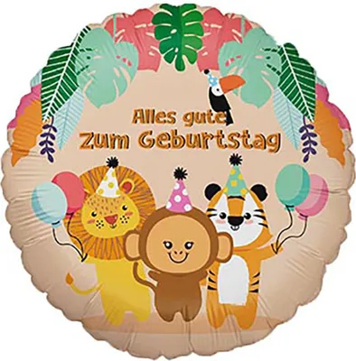 Produktbild von 18"/Ø46cm Folienballon "Alles Gute zum Geburtstag tropische Tiere"