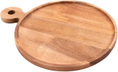 Image de Planche de service ronde en bois d'acacia de 25 cm avec poignée