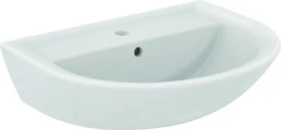 A white ceramic sink with a curved basin and a flat ledge at the back.
